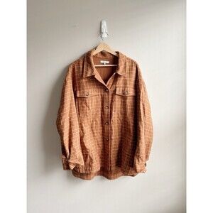 Madewell Rust Orange Plaid Flannel Button Up Shirt Jacket Size XXL